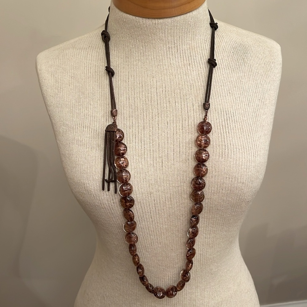 Coldwater Creek Copper Colored Murano Glass Beads & Antique Copper Chain - Picture 9 of 16